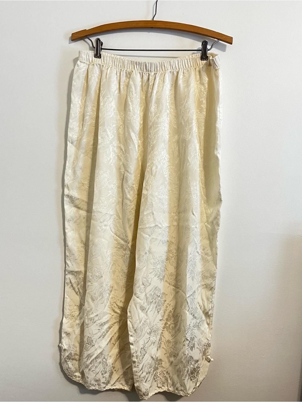 Vintage Private Luxuries 100% Silk Pajama Set Ivory Floral Jacquard Lounge Luxe - Picture 7 of 13